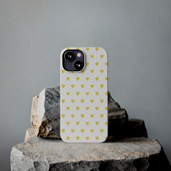 Preppy Hearts in Yellow, Heart Pattern,  Preppy Gift summer iPhone Case, Samsung Slim and Sleek, Classic, Impact Resistant Shell