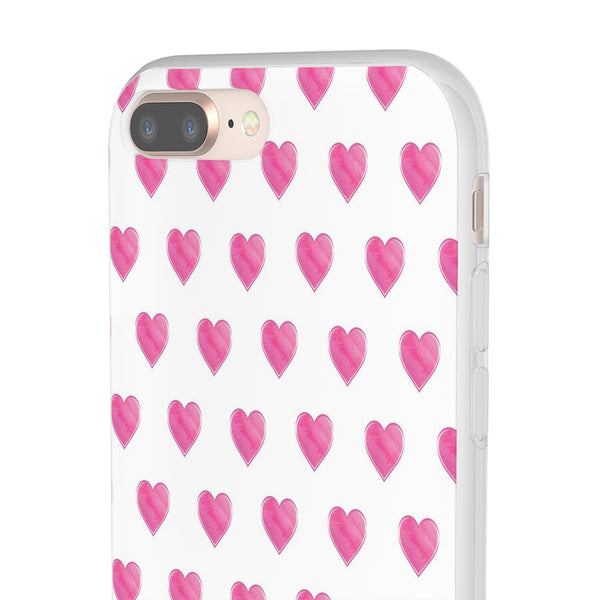 Flexible Phone Case - Preppy Hearts Watercolor Pink - Clear Shell pink Hearts - your case color will show through