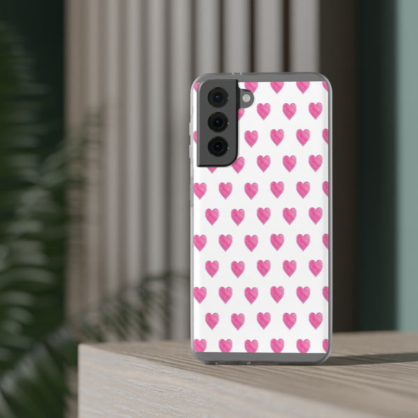 Flexible Phone Case - Preppy Hearts Watercolor Pink - Clear Shell pink Hearts - your case color will show through