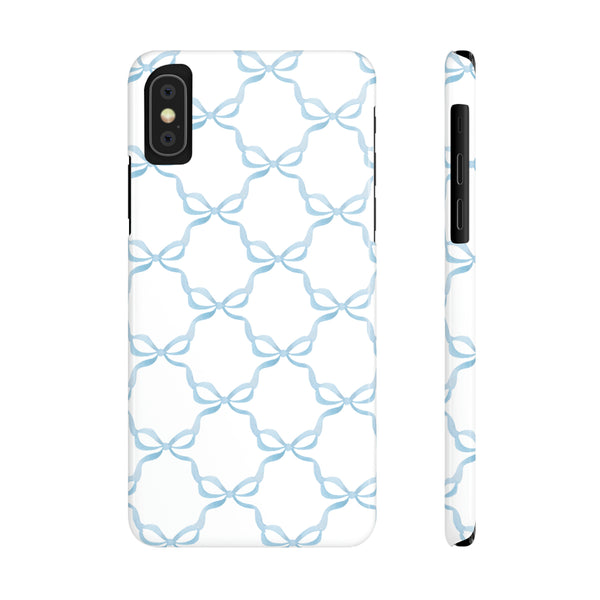 Coquette blue and white, loveshackfancy inspired, preppy bow print Phone Case Slim and Sleek, all iPhone 15 14 Plus Pro Max 13