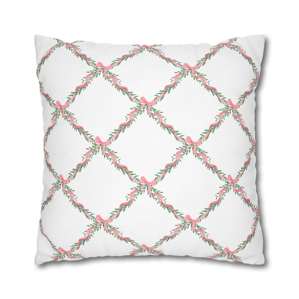 Pillow Cover Large Sham, Watercolor Lattice Floral Pink Bow  Loveshackfancy inspired, (insert not included) choose from 24" or 26" square