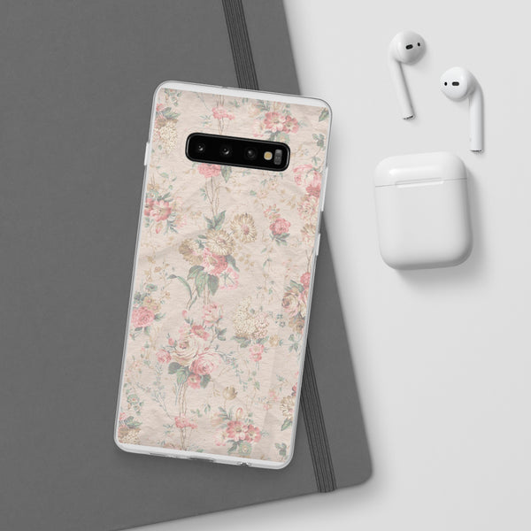 Flexible Phone Case in Romantic Floral Print - Beige, Neutral Tones