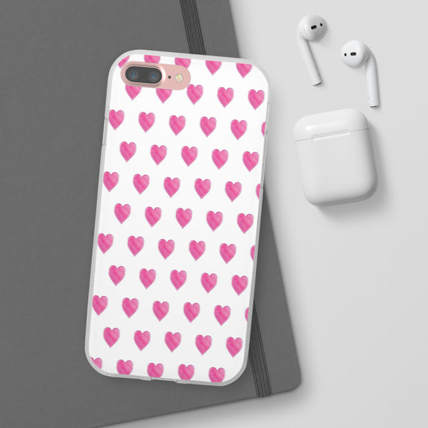 Flexible Phone Case - Preppy Hearts Watercolor Pink - Clear Shell pink Hearts - your case color will show through