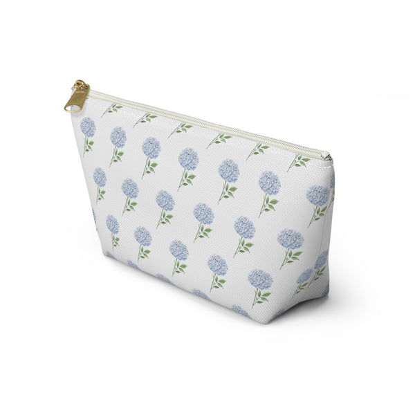 Blue Hydrangea Pattern - Accessory Pouch Zip Closure Available in Two Sizes