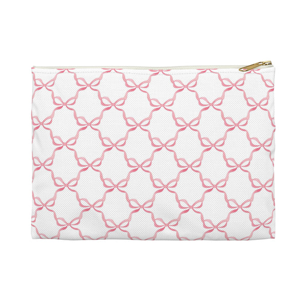 Preppy Bows Watercolor Blue Pink Pattern - Accessory Pouch Zip Closure Available in Two Sizes