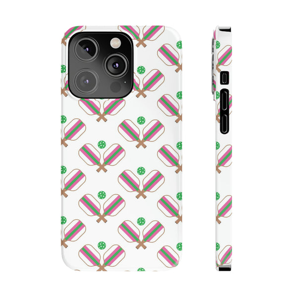 Pickle Ball Pickleball Lover Phone Case, Samsung,  iPhone Case Slim and Sleek, Preppy and Classic, Impact Resistant Shell Pink & Green