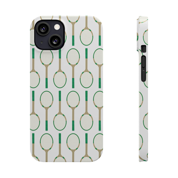 Vintage Tennis Racket in Green Phone Case Slim and Sleek, Preppy and Classic, Impact Resistant Shell
