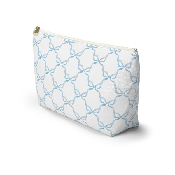 Preppy Watercolor Blue Bows - Accessory Zip Pouch Available in Two Sizes