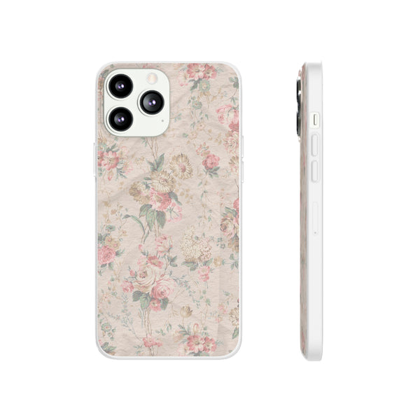 Flexible Phone Case in Romantic Floral Print - Beige, Neutral Tones
