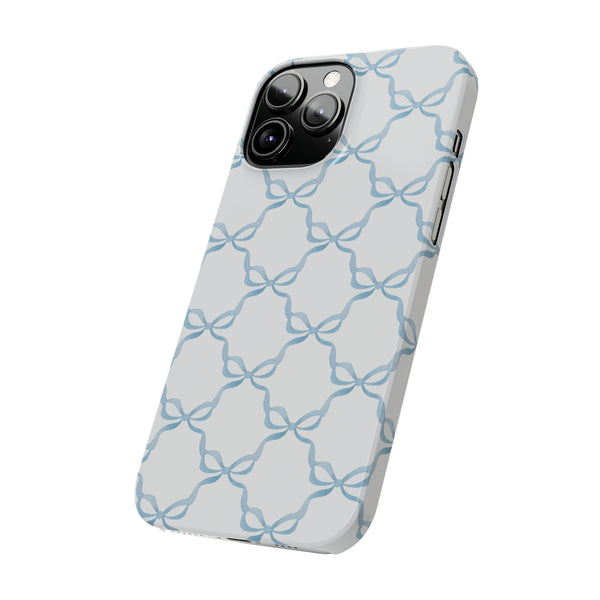 Coquette blue and white, loveshackfancy inspired, preppy bow print Phone Case Slim and Sleek, all iPhone 15 14 Plus Pro Max 13