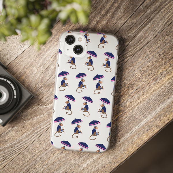 Flexible Phone Case - Preppy Chinoiserie Monkey Pattern  iphone Samsung clear access to all ports and functions