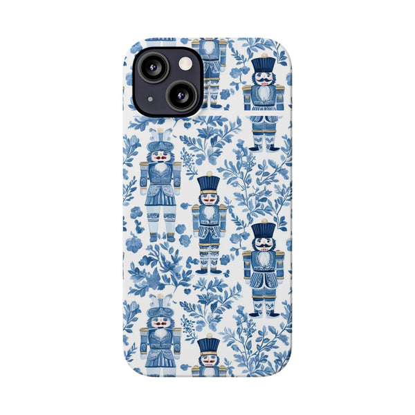 Slim Phone Case - Chinoiserie Holiday Nutcracker Blue and White Toile Protective Phone Case
