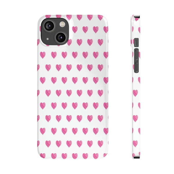 Preppy Hearts Phone Case, Hot Pink, iPhone 14, Pro, Pro Max, 13, 12, 11 Sleek Design Protective Snap Case Access To All Ports And Functions