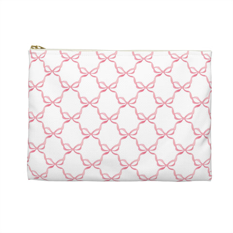 Preppy Bows Watercolor Blue Pink Pattern - Accessory Pouch Zip Closure Available in Two Sizes