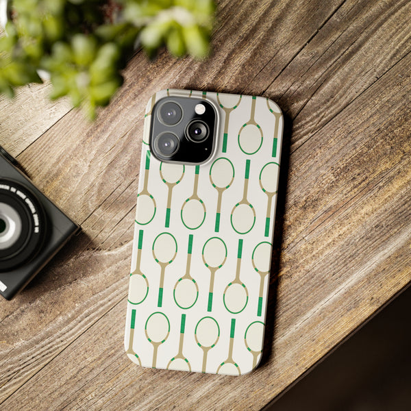 Vintage Tennis Racket in Green Phone Case Slim and Sleek, Preppy and Classic, Impact Resistant Shell