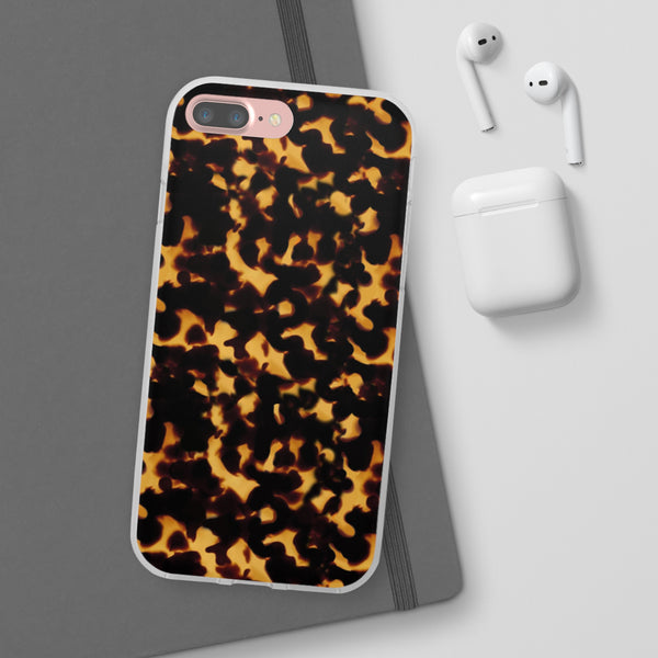 Flexible Phone Case - Tortoise Print Chic Spots leopard in classic neutral phones iphone Samsung clear access to all ports and functions