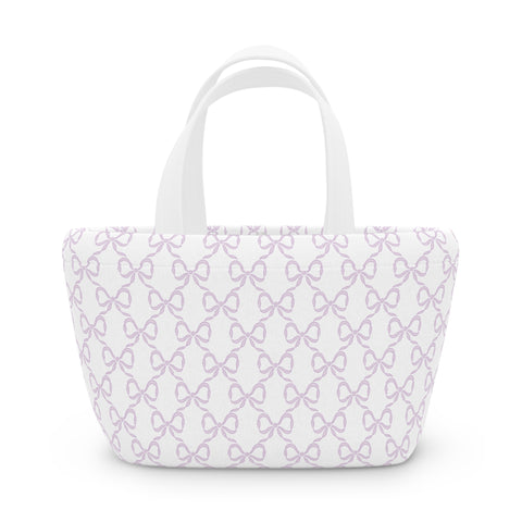 Preppy Lavender lunch bag, insulated, cooler bag, One size, washable, magnet closure, lilac, purple bows