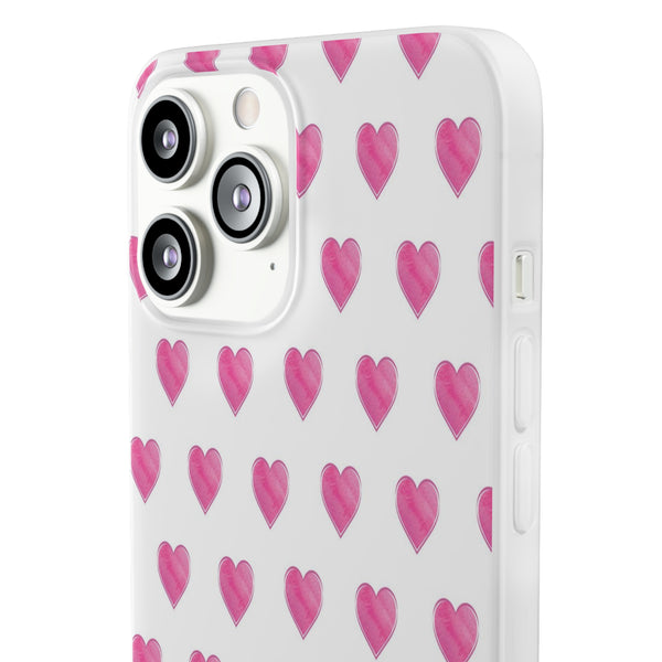 Flexible Phone Case - Preppy Hearts Watercolor Pink - Clear Shell pink Hearts - your case color will show through