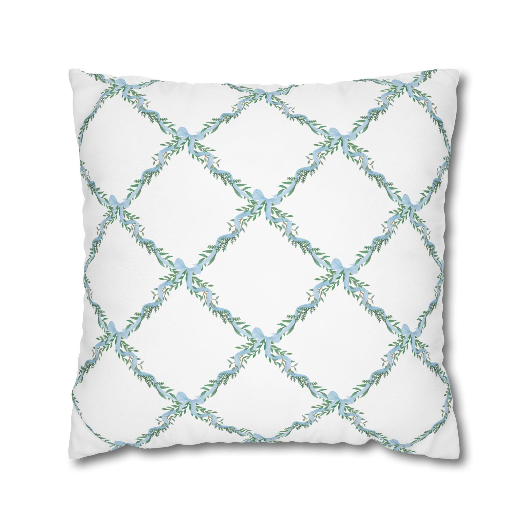 Pillow Cover Large Sham, Watercolor Lattice Floral Blue Bow  Loveshackfancy inspired, (insert not included) choose from 24" or 26" square