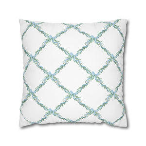 Pillow Cover Large Sham, Watercolor Lattice Floral Blue Bow  Loveshackfancy inspired, (insert not included) choose from 24" or 26" square