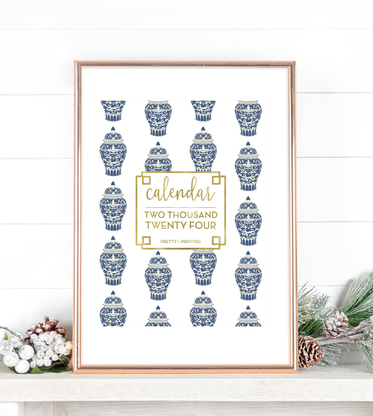 2024 Desk Calendar Refill Chinoiserie Blue and White