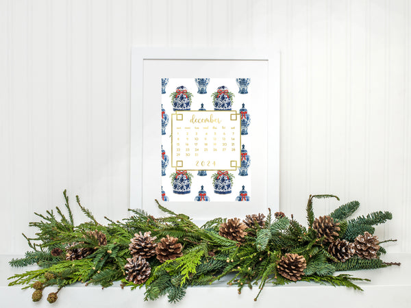 2024 Desk Calendar Refill Chinoiserie Blue and White