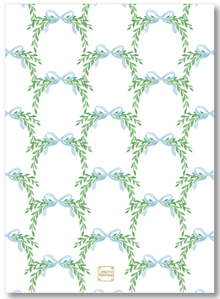 Holiday Photo Card Watercolor Bow Blue & Greenery