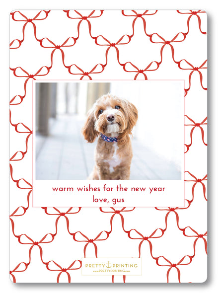 Holiday Photo Card Watercolor Red Bows