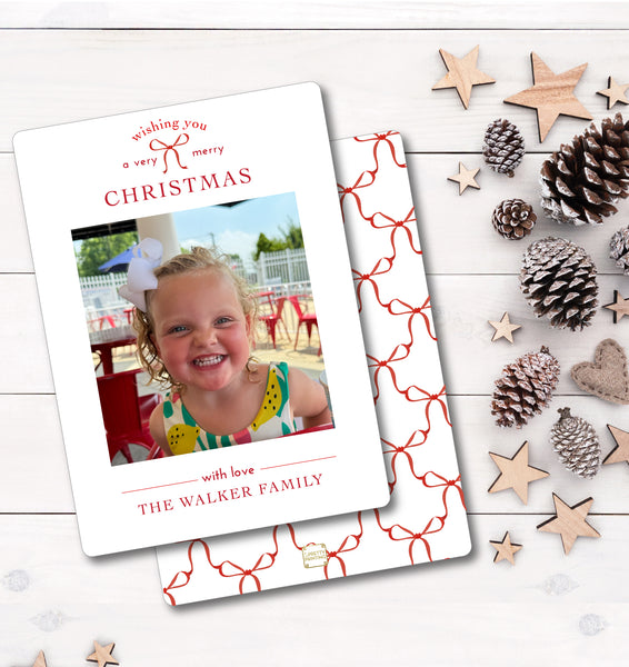 Holiday Photo Card Watercolor Red Bows