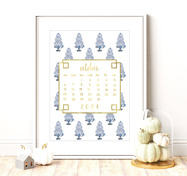 2024 Desk Calendar Refill Chinoiserie Blue and White