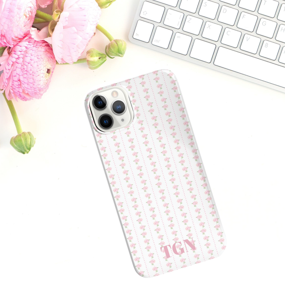 Phone Case - Pink Hydrangea Dot Stripe