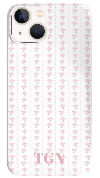 Phone Case - Pink Hydrangea Dot Stripe