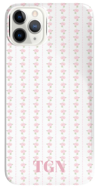 Phone Case - Pink Hydrangea Dot Stripe