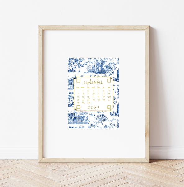 2025 Desk Calendar with Stand - Blue and White chinoiserie
