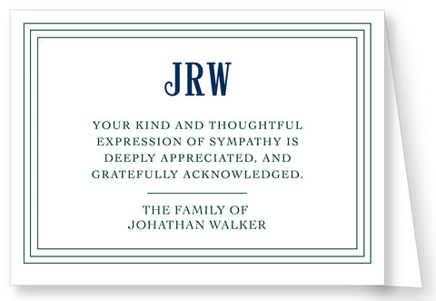 Sympathy Acknowlegement - Roman Initials Classic Triple Border, more colors available