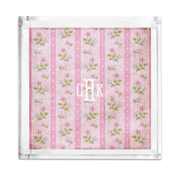 Lucite Tray - Preppy Loveshack inspired Floral Stripes Pink