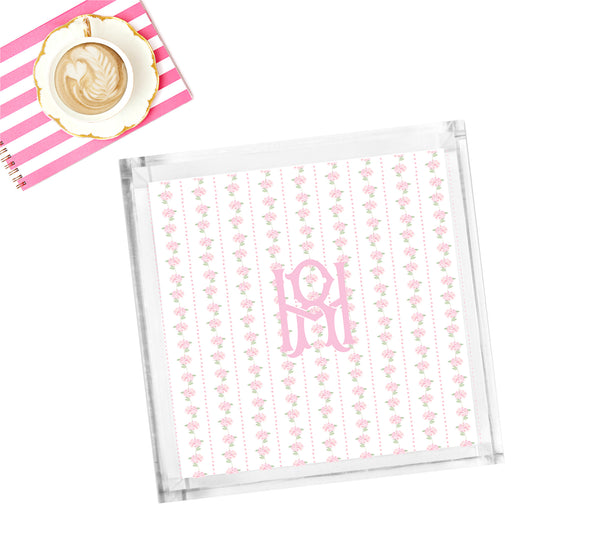 Lucite Tray - Preppy Loveshack inspired Floral Dot Stripes Pink