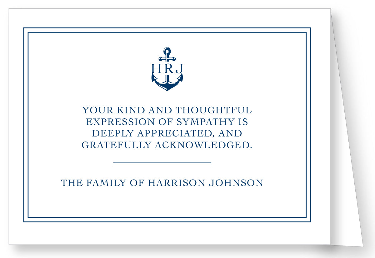 Sympathy Acknowlegement - Anchor Nautical, more colors available
