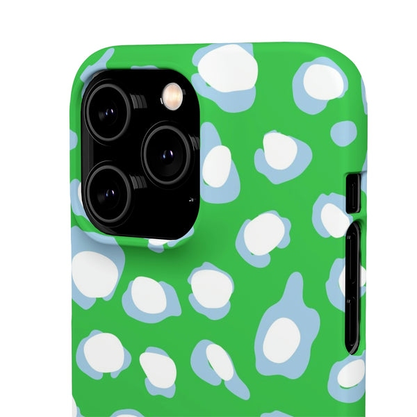 Preppy Leopard Kelly Green + Aqua Spots Protective Phone Case