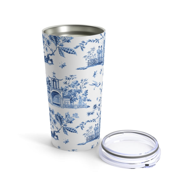 Chinoiserie Chic Blue and White Toile Tumbler Drink stays cool 20oz Loveshackfancy Inspired