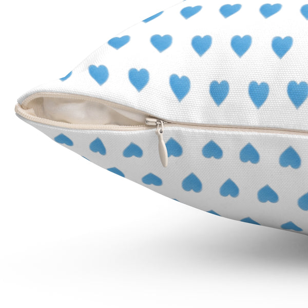 Preppy Watercolor Hearts Inspired in Blue pillow with insert - zip closure feminine teen room choose 14" 16" 18" or 20" Square