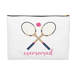 Overserved Tennis Gift Makeup Case Clutch Zipper, Toiletry Travel  - Accessory Pouch (2 sizes) - White canvas laminated interior