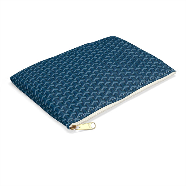 Chic Geometric Pattern in Navy and blues - Accessory Pouch Zip Closure Available in Two Sizes - White canvas laminated interior