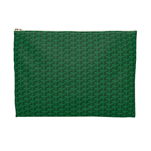 Chic Geometric Pattern in Gorgeous British Racing Green - Accessory Pouch Zip Closure Available in Two Sizes - White canvas laminated interior