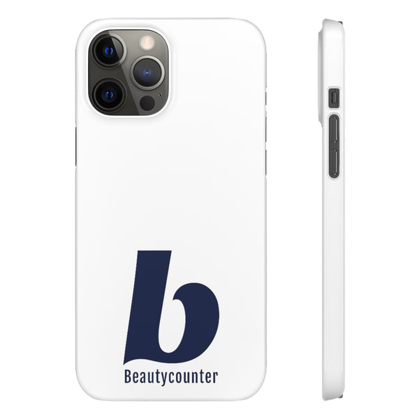 SLEEK Version Pretty Printing X Beautycounter Phone Case White with Navy Logo