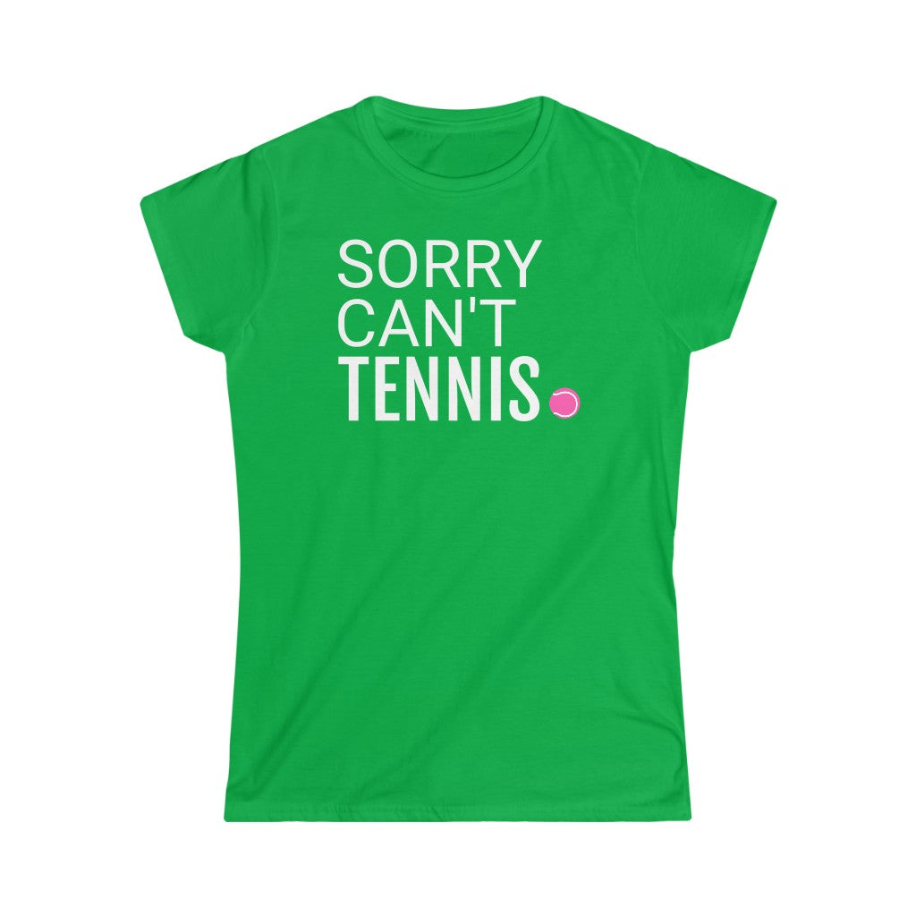 Sorry, Can't, Tennis short sleeve tee shirt, White logo, more T-shirt colors available crew neck, soft spun cotton blend, perfect for Tennis Captain, Team gift.