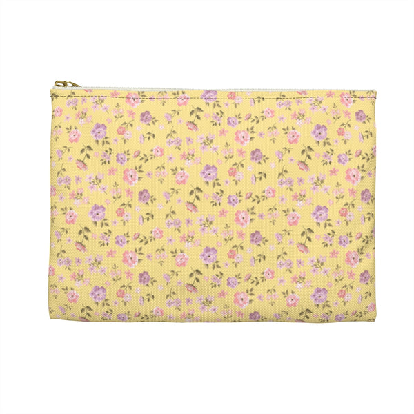 Loveshackfancy Inspired Clutch Ditsy Floral Yellow - Accessory Pouch Available in Two Sizes - White canvas laminated interior