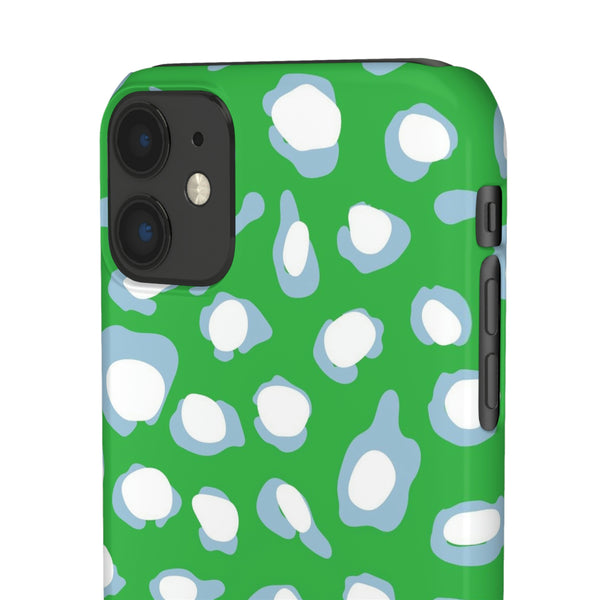 Preppy Leopard Kelly Green + Aqua Spots Protective Phone Case