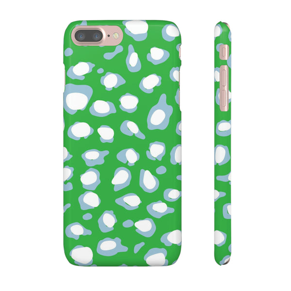 Preppy Leopard Kelly Green + Aqua Spots Protective Phone Case