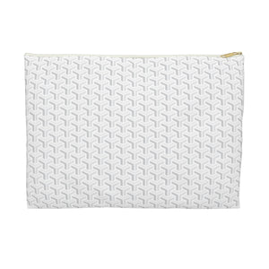 Chic Geometric Pattern in White and Soft Greys - Accessory Pouch Zip Closure Available in Two Sizes - White canvas laminated interior